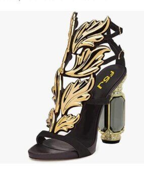 FSJ Black Flame Open Toe Stylish Sandals Ankle Strap Crystal High Heels Shoes